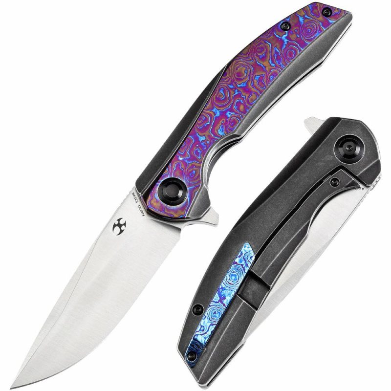 Accipiter Black Anodized Titanium and Timascus Handle (3.50" CPM S35VN Blade) Kim Ning Design-K1007E3 Black/Timascus | Folding Pocket Knives