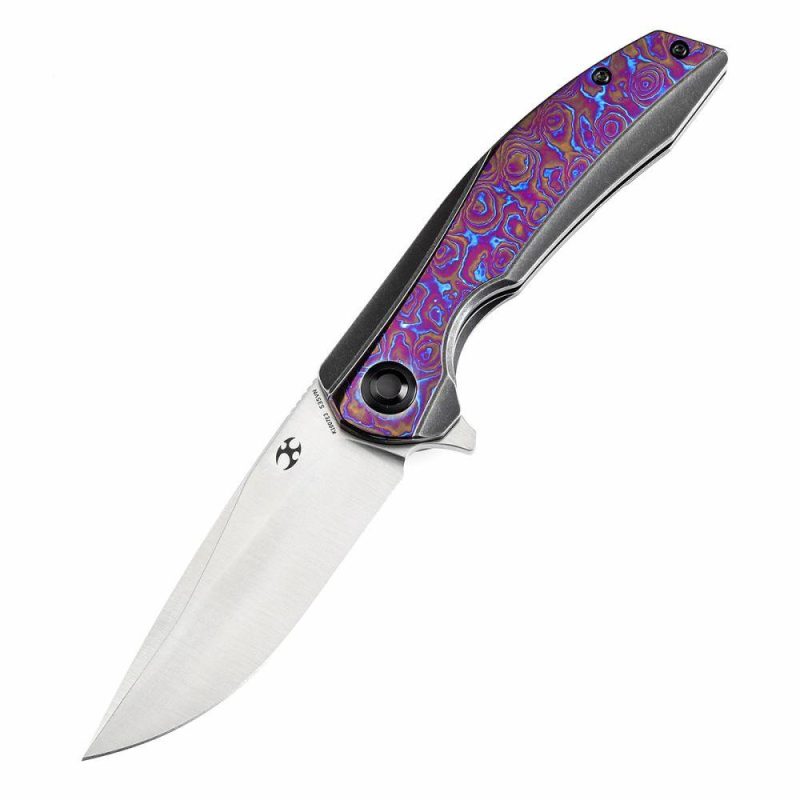 Accipiter Black Anodized Titanium and Timascus Handle (3.50" CPM S35VN Blade) Kim Ning Design-K1007E3 Black/Timascus | Folding Pocket Knives