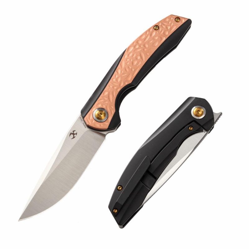 Accipiter Flipper Knife Copper+ Titanium Handle (3.5” CPM-S35VN Blade)Kim Ning Design -K1007A3 Black And Copper | Folding Pocket Knives