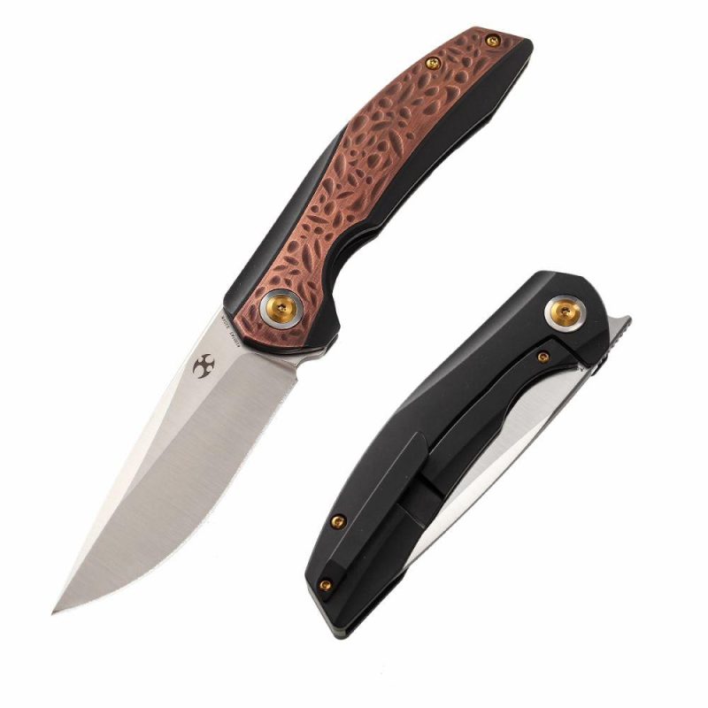 Accipiter Flipper Knife Copper+ Titanium Handle (3.5” CPM-S35VN Blade)Kim Ning Design -K1007A5 Black And Copper | Folding Pocket Knives