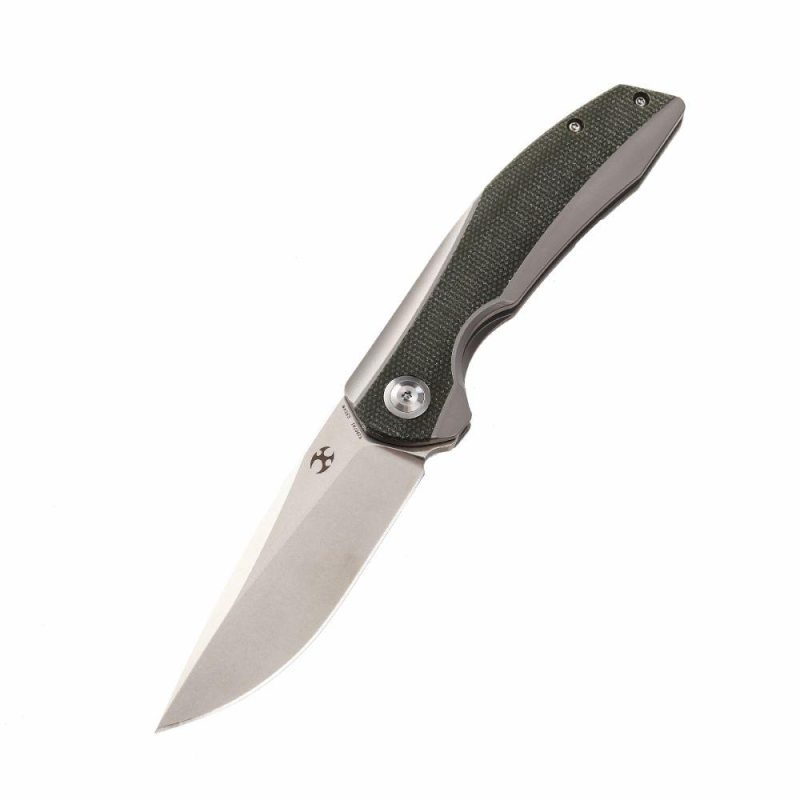 Accipiter Flipper Knife Green Canvas Micarta+ Titanium Handle (3.5” CPM-S35VN Blade)Kim Ning Design -K1007A1 Od Green | Folding Pocket Knives