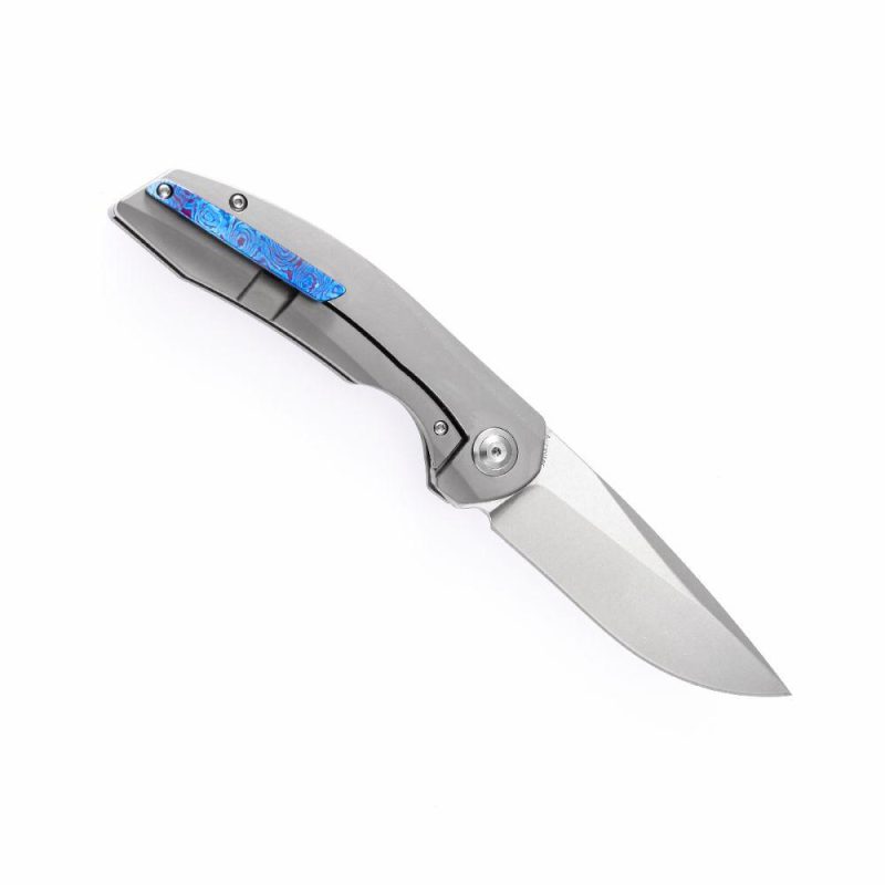 Accipiter Flipper Knife Titanium +Timascus Handle (3.5” CPM-S35VN Blade)Kim Ning Design -K1007A4 Blue | Folding Pocket Knives