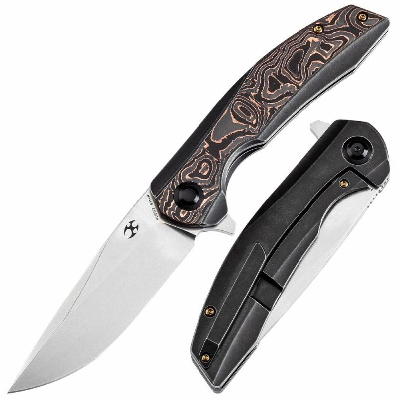 Accipiter Titanium and Copper Carbon Fiber Handle (3.50" CPM S35VN Blade) Kim Ning Design-K1007E2 Copper | Folding Pocket Knives