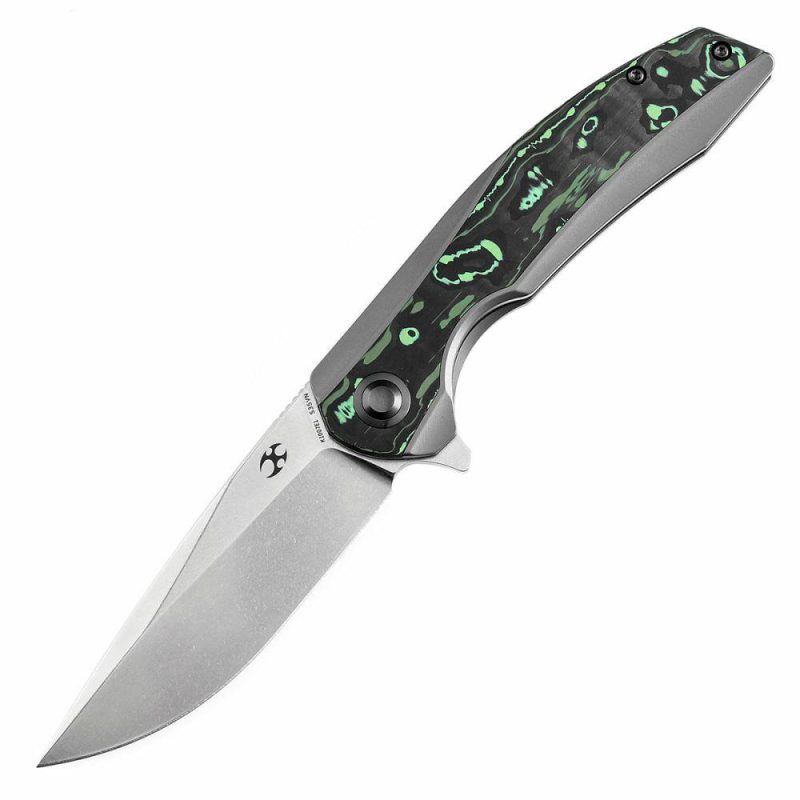 Accipiter Titanium and Green Carbon Fiber Handle (3.50" CPM S35VN Blade) Kim Ning Design-K1007E1 Green | Folding Pocket Knives