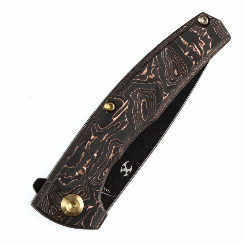 AGI Flipper Knife Copper Carbon Fiber + Titanium Handle (2.94”CPM S35VN Blade) Michal Galovic & Michal Komorovsky Design-K2037A3 Black/Brown | Folding Pocket Knives