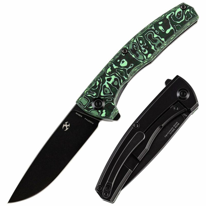 AGI Flipper Knife Green Carbon Fiber + Titanium Handle (2.94”CPM S35VN Blade) Michal Galovic & Michal Komorovsky Design-K2037A4 Black/Green | Folding Pocket Knives