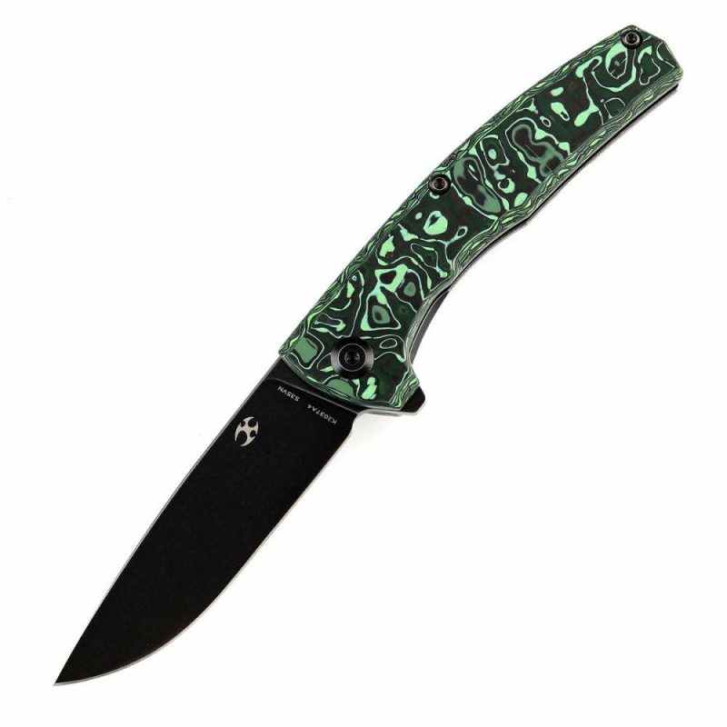 AGI Flipper Knife Green Carbon Fiber + Titanium Handle (2.94”CPM S35VN Blade) Michal Galovic & Michal Komorovsky Design-K2037A4 Black/Green | Folding Pocket Knives