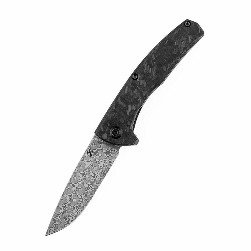 AGI Flipper Knife Twill Carbon Fiber + Titanium Handle (2.94”Dmascus Blade) Michal Galovic & Michal Komorovsky Design-K2037A2 Black | Folding Pocket Knives