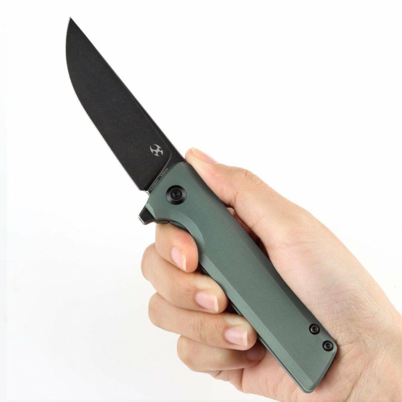 Anomaly Flipper Knife Green Orange Peel Finish Titanium Handle (3.14”CPM-S35VN Blade) Dirk Pinkerton-K2038A4 Green | Folding Pocket Knives