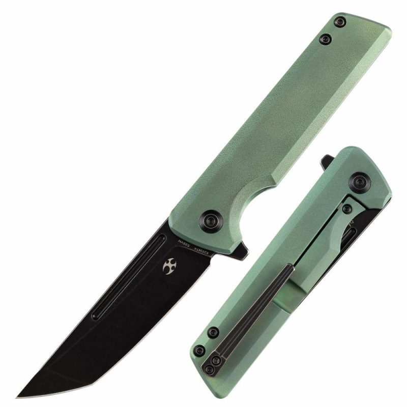 Anomaly Flipper Knife Green Orange Peel Finish Titanium Handle (3.14”CPM-S35VN Blade) Dirk Pinkerton-K2038T4 Green | Folding Pocket Knives