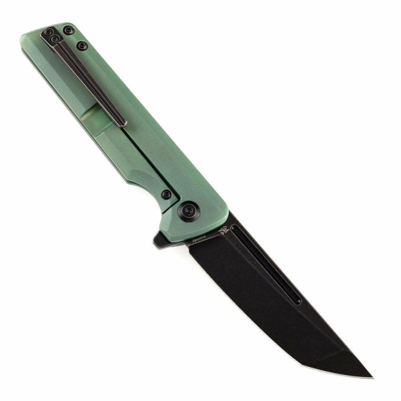 Anomaly Flipper Knife Green Orange Peel Finish Titanium Handle (3.14”CPM-S35VN Blade) Dirk Pinkerton-K2038T4 Green | Folding Pocket Knives