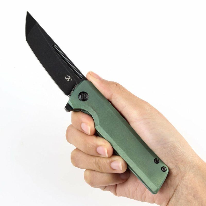 Anomaly Flipper Knife Green Orange Peel Finish Titanium Handle (3.14”CPM-S35VN Blade) Dirk Pinkerton-K2038T4 Green | Folding Pocket Knives