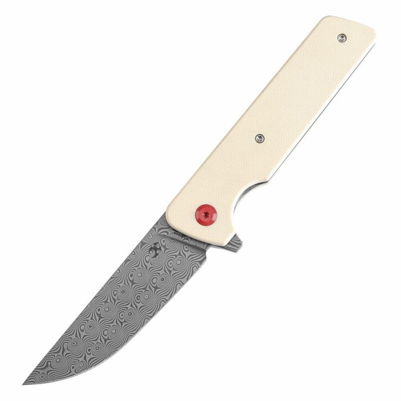 Anomaly Flipper Knife Ivory G10 Handle (3.14”Damascus Blade) Dirk Pinkerton-K2038A5 Ivory | Folding Pocket Knives