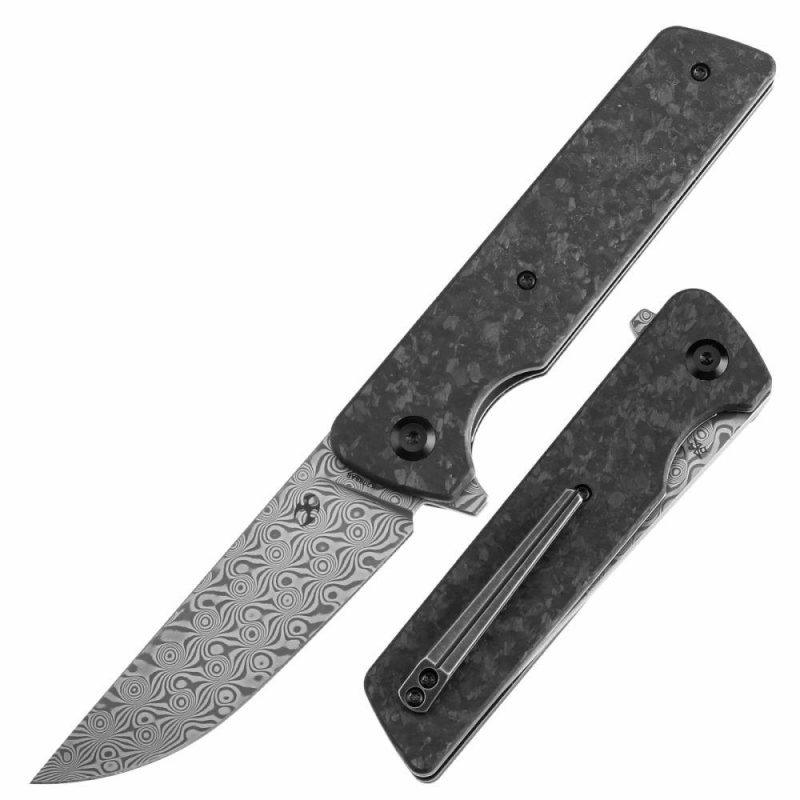 Anomaly Flipper Knife Shred Carbon Fiber Handle (3.14”Damascus Blade) Dirk Pinkerton-K2038A6 Black | Folding Pocket Knives