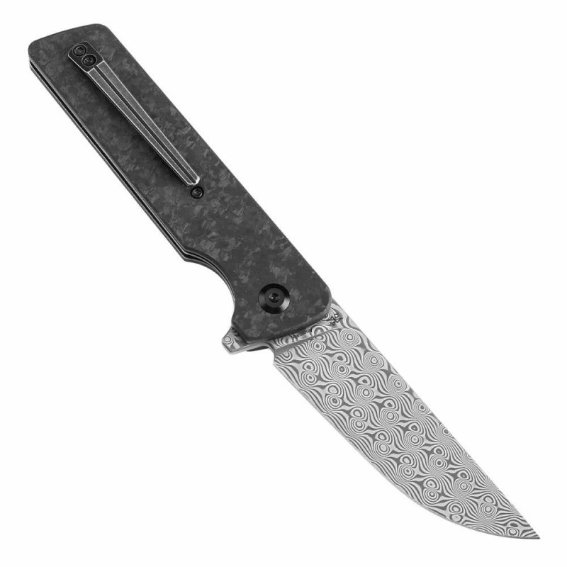 Anomaly Flipper Knife Shred Carbon Fiber Handle (3.14”Damascus Blade) Dirk Pinkerton-K2038A6 Black | Folding Pocket Knives