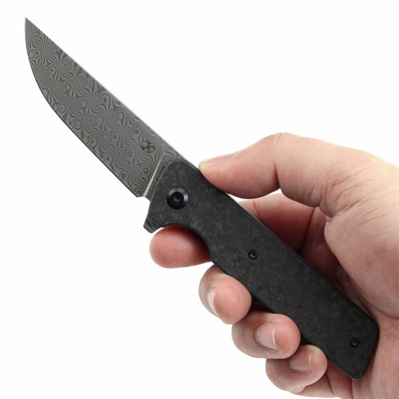 Anomaly Flipper Knife Shred Carbon Fiber Handle (3.14”Damascus Blade) Dirk Pinkerton-K2038A6 Black | Folding Pocket Knives