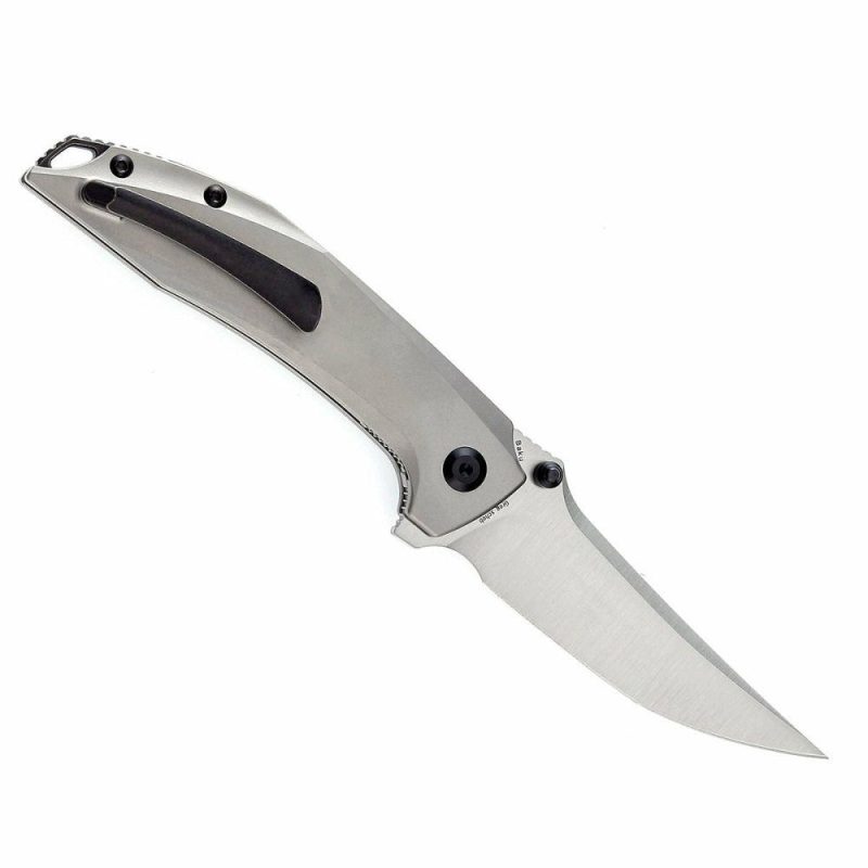 Baku Flipper/Thumb Hole Knife Plain Titanium Handle (3.2” CPM-S35VN Blade) Sparrow Knife Co Design-K1056A3 Gray | Folding Pocket Knives