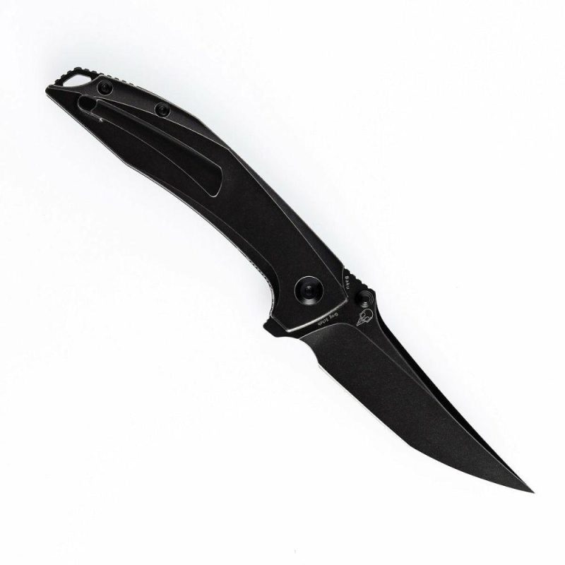 Baku Flipper/Thumb Hole Knife Titanium + Black White Carbon Fiber Inlay Handle (3.2” CPM-S35VN Blade) Sparrow Knife Co Design -K1056A6 Black/White | Folding Pocket Knives