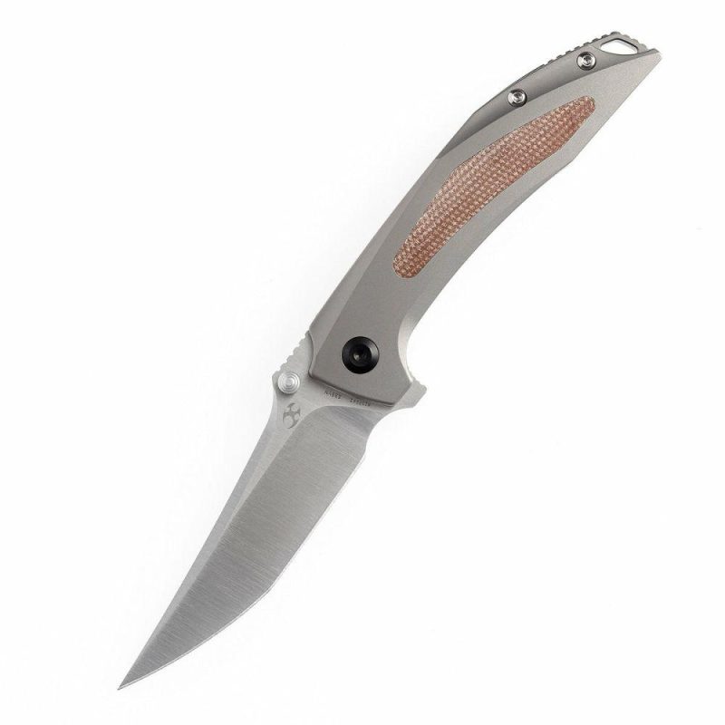 Baku Flipper/Thumb Hole Knife Titanium + Brown Micarta Handle (3.2” CPM-S35VN Blade) Sparrow Knife Co Design-K1056A2 Brown | Folding Pocket Knives