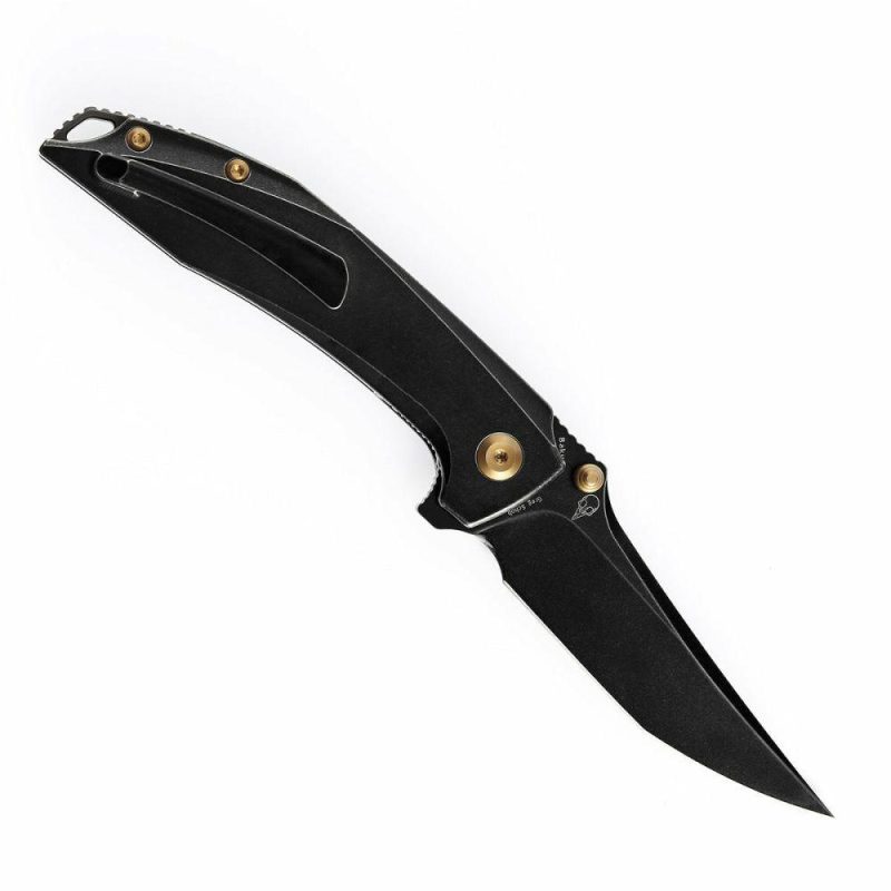 Baku Flipper/Thumb Hole Knife Titanium + Copper Carbon Fiber Inlay Handle (3.2” CPM-S35VN Blade) Sparrow Knife Co Design -K1056A1 Black | Folding Pocket Knives