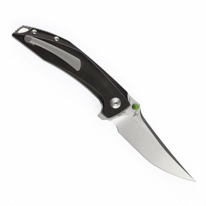 Baku Flipper/Thumb Hole Knife Titanium + Green Carbon Fiber Inlay Handle (3.2” CPM-S35VN Blade) Sparrow Knife Co Design -K1056A7 Black/Green | Folding Pocket Knives