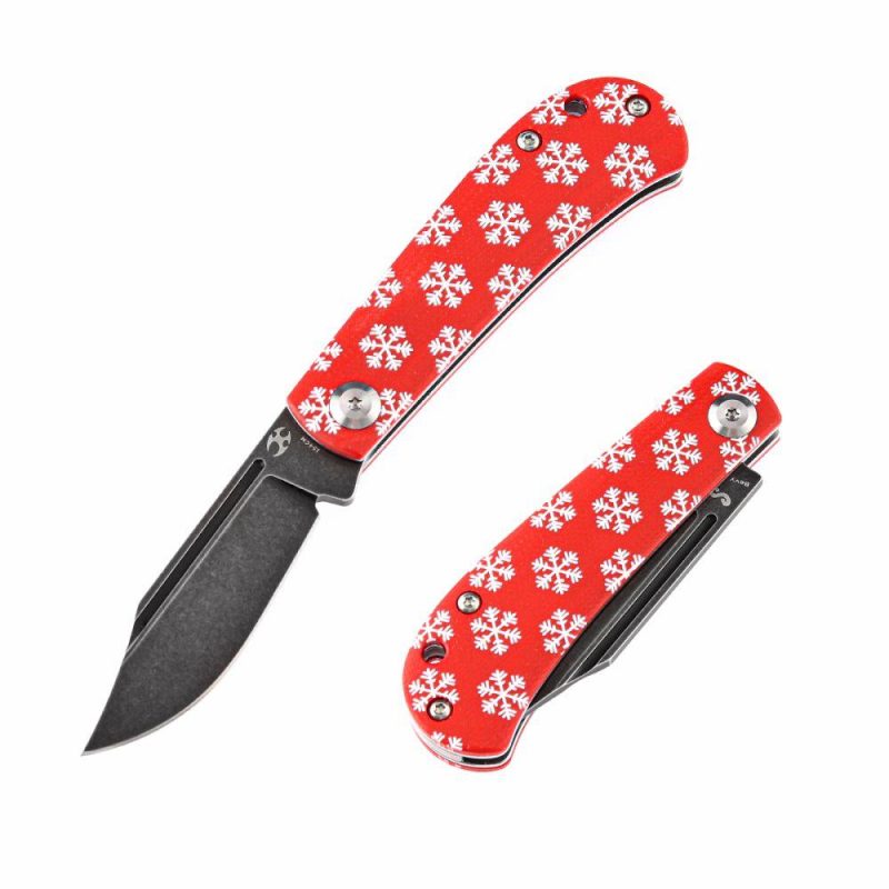 Bevy Slip Joint Knife Red G10 Snowflake Print Handle (2.9” 154CM Blade) Nick Swan Design-T2026SC Red | Folding Pocket Knives