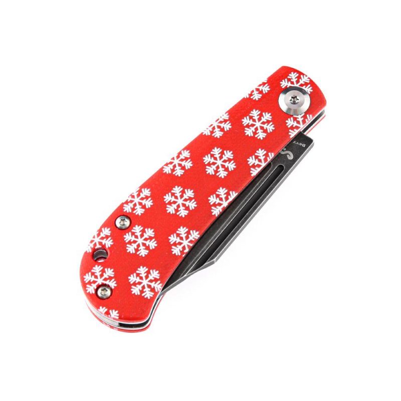 Bevy Slip Joint Knife Red G10 Snowflake Print Handle (2.9” 154CM Blade) Nick Swan Design-T2026SC Red | Folding Pocket Knives