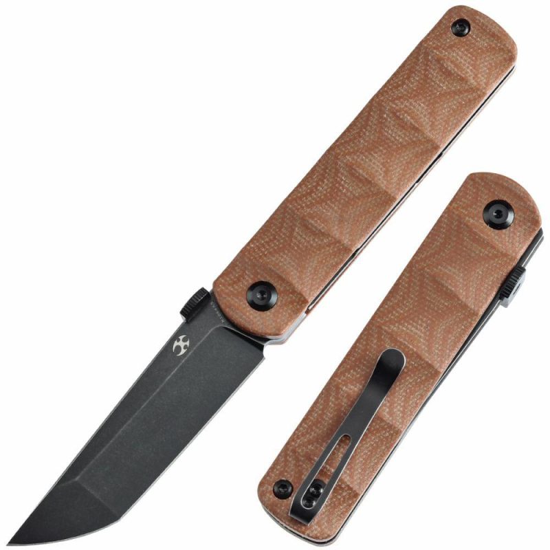 BTF Thumb Disc Knife Brown Micarta Handle (3.24” CPM S35VN Blade)Rolf Helbig-K1064A5 Brown | Folding Pocket Knives