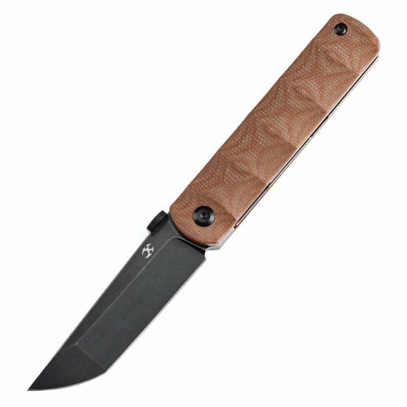 BTF Thumb Disc Knife Brown Micarta Handle (3.24” CPM S35VN Blade)Rolf Helbig-K1064A5 Brown | Folding Pocket Knives