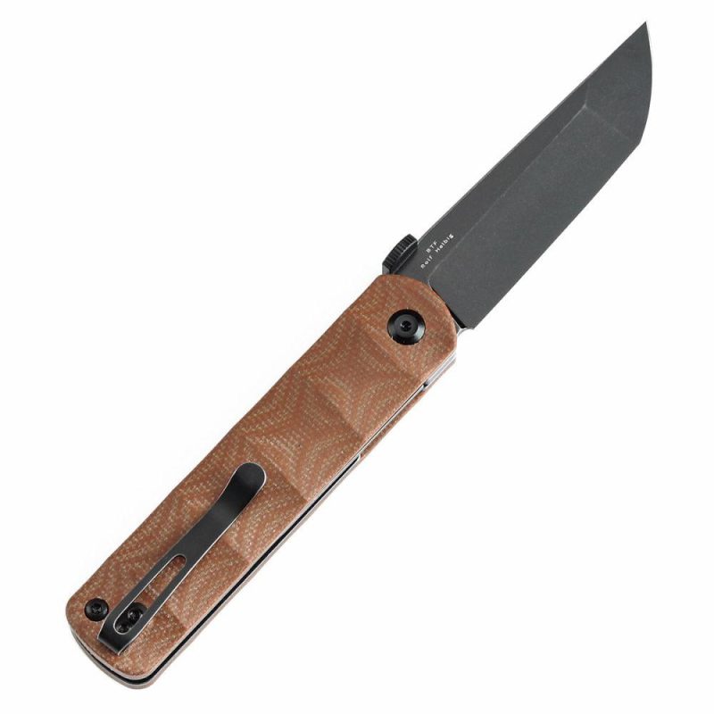 BTF Thumb Disc Knife Brown Micarta Handle (3.24” CPM S35VN Blade)Rolf Helbig-K1064A5 Brown | Folding Pocket Knives