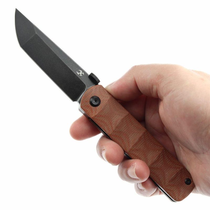 BTF Thumb Disc Knife Brown Micarta Handle (3.24” CPM S35VN Blade)Rolf Helbig-K1064A5 Brown | Folding Pocket Knives