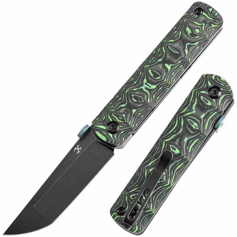 BTF Thumb Disc Knife Grass Green Carbon Fiber Handle (3.24” CPM-S35VN Blade)Rolf Helbig-K1064A2 Green | Folding Pocket Knives