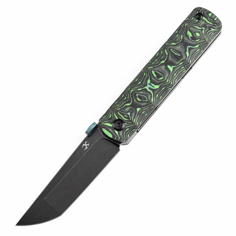 BTF Thumb Disc Knife Grass Green Carbon Fiber Handle (3.24” CPM-S35VN Blade)Rolf Helbig-K1064A2 Green | Folding Pocket Knives