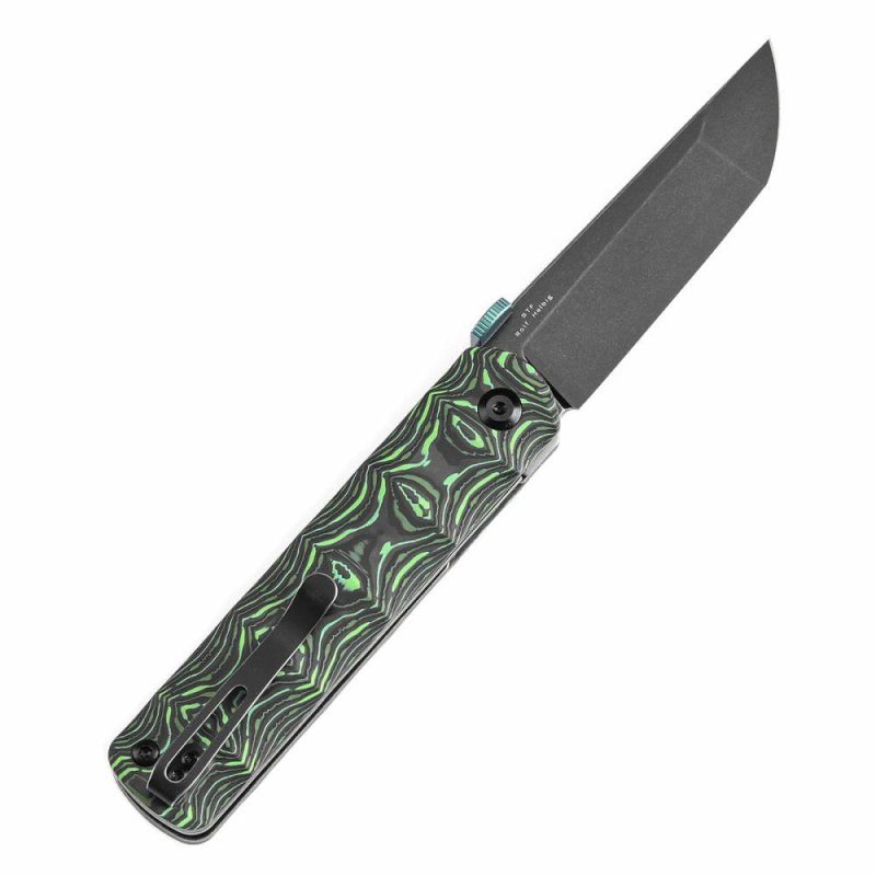 BTF Thumb Disc Knife Grass Green Carbon Fiber Handle (3.24” CPM-S35VN Blade)Rolf Helbig-K1064A2 Green | Folding Pocket Knives