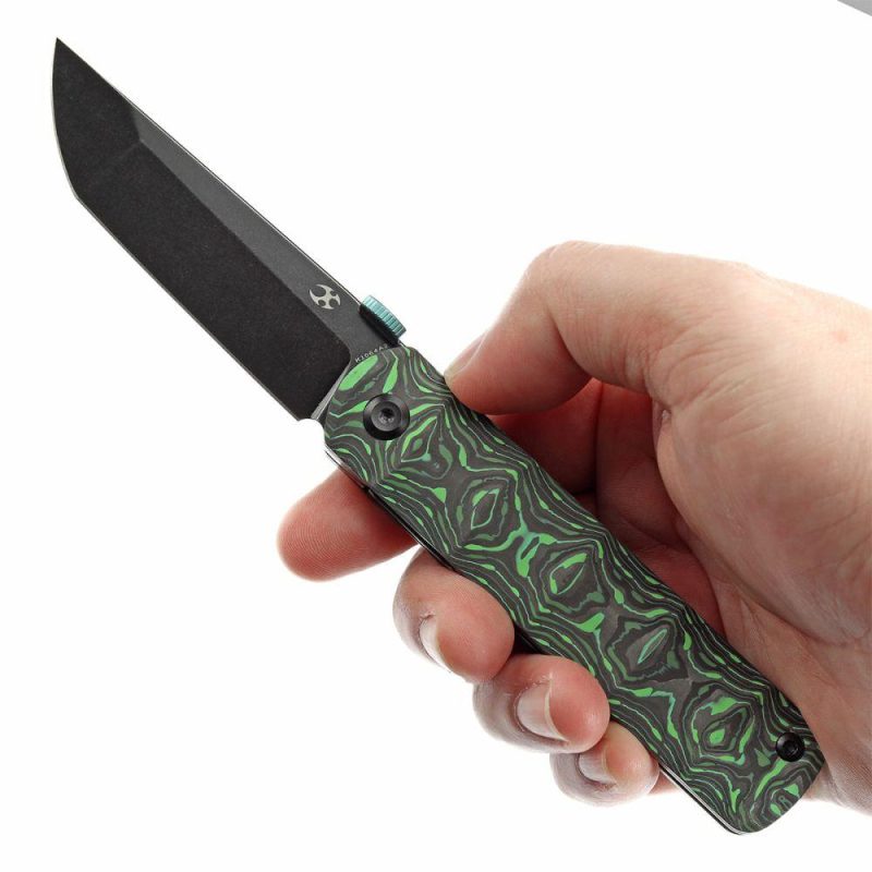 BTF Thumb Disc Knife Grass Green Carbon Fiber Handle (3.24” CPM-S35VN Blade)Rolf Helbig-K1064A2 Green | Folding Pocket Knives