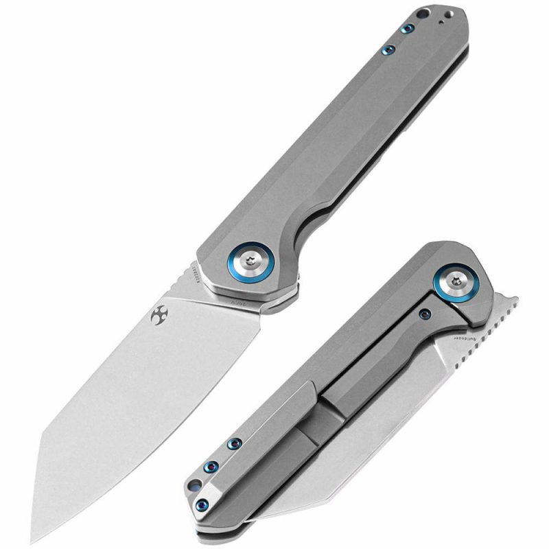 Bulldozer Front Flipper Plain Titanium Handle (3.56" CPM-20CV Blade)Kim Ning Design-K1028A1 | Folding Pocket Knives