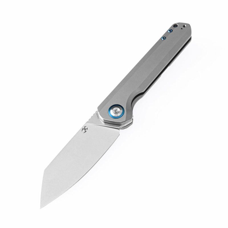 Bulldozer Front Flipper Plain Titanium Handle (3.56" CPM-20CV Blade)Kim Ning Design-K1028A1 | Folding Pocket Knives