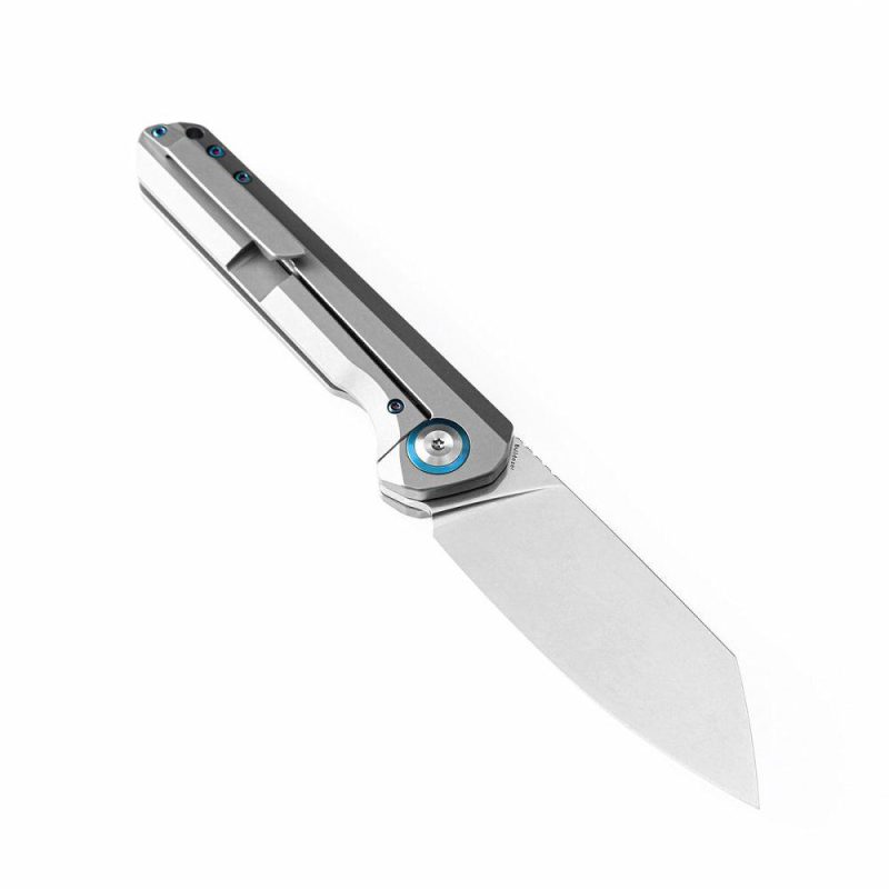 Bulldozer Front Flipper Plain Titanium Handle (3.56" CPM-20CV Blade)Kim Ning Design-K1028A1 | Folding Pocket Knives