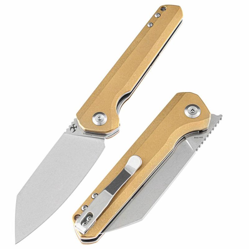 Bulldozer K1028C1 CPM-S35VN Blade Brass Handle with Kim Ning Design | Folding Pocket Knives