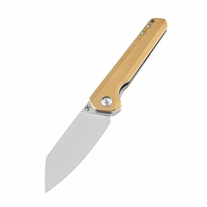 Bulldozer K1028C1 CPM-S35VN Blade Brass Handle with Kim Ning Design | Folding Pocket Knives