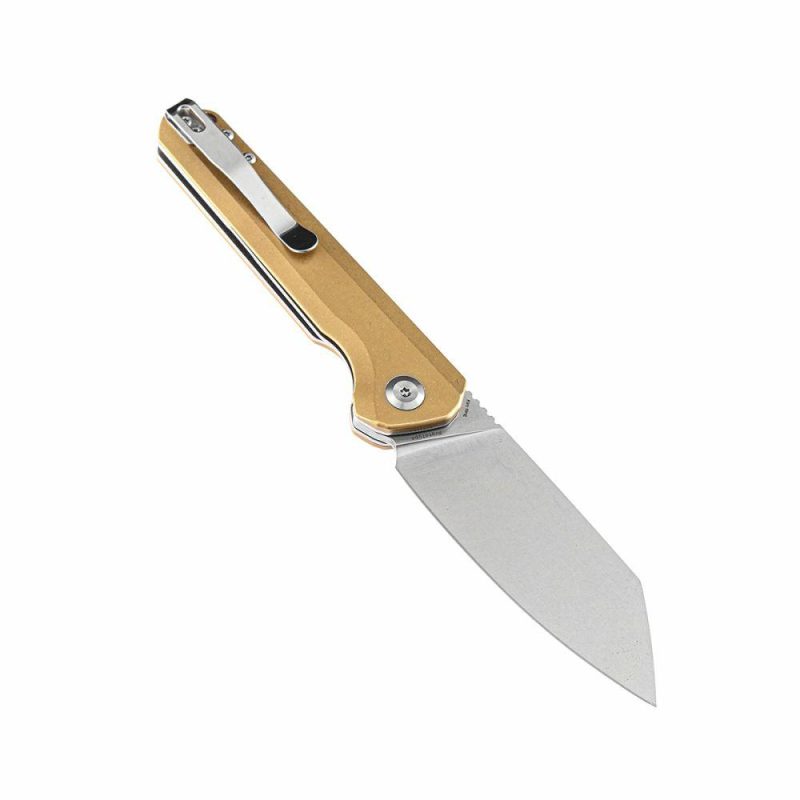 Bulldozer K1028C1 CPM-S35VN Blade Brass Handle with Kim Ning Design | Folding Pocket Knives