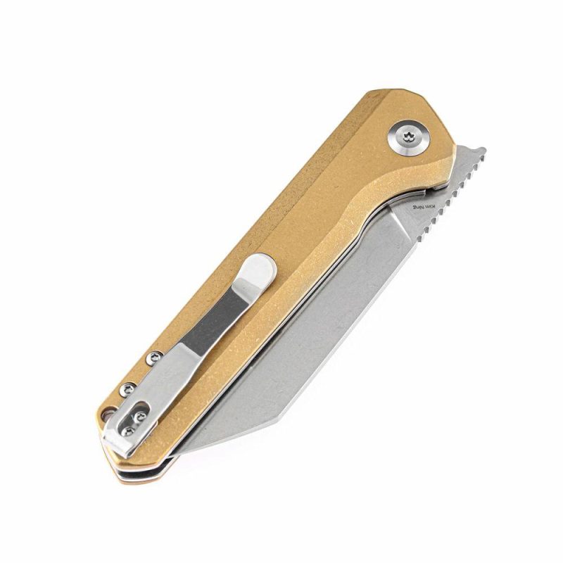 Bulldozer K1028C1 CPM-S35VN Blade Brass Handle with Kim Ning Design | Folding Pocket Knives