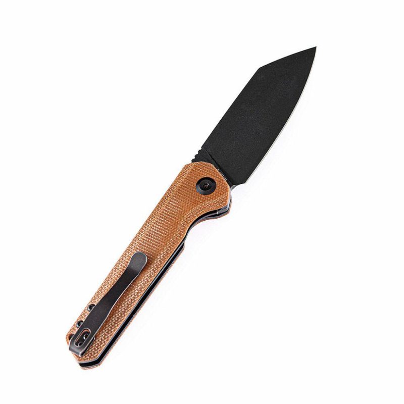 Bulldozer T1028A1 Brown Micarta Handle Black TiCn Coated D2 Blade with Kim Ning Design | Folding Pocket Knives