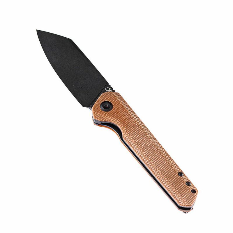 Bulldozer T1028A1 Brown Micarta Handle Black TiCn Coated D2 Blade with Kim Ning Design | Folding Pocket Knives