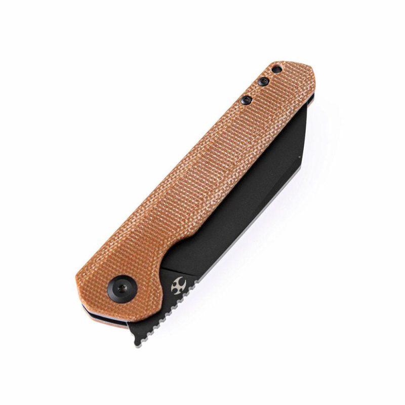 Bulldozer T1028A1 Brown Micarta Handle Black TiCn Coated D2 Blade with Kim Ning Design | Folding Pocket Knives