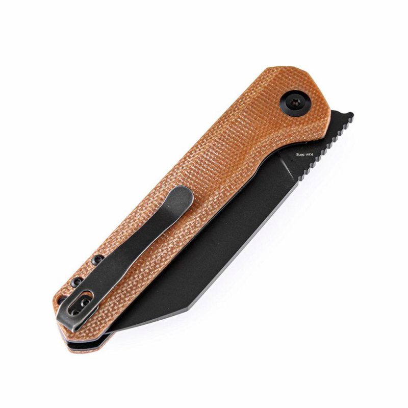 Bulldozer T1028A1 Brown Micarta Handle Black TiCn Coated D2 Blade with Kim Ning Design | Folding Pocket Knives