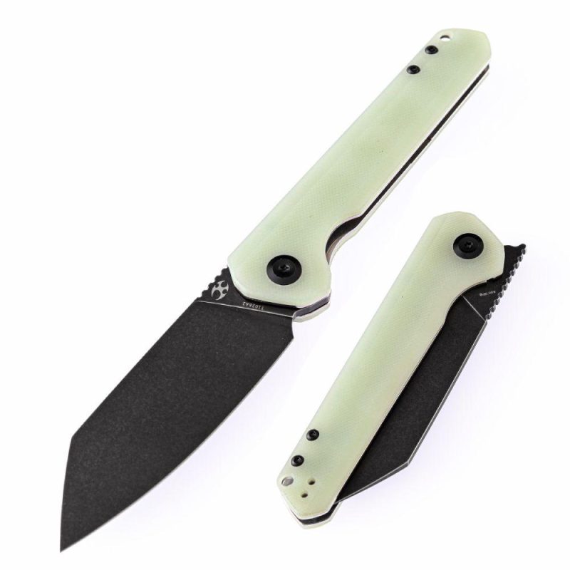 Bulldozer T1028A2 Jade G10 Handle Black TiCn Coated D2 Blade with Kim Ning Design | Folding Pocket Knives