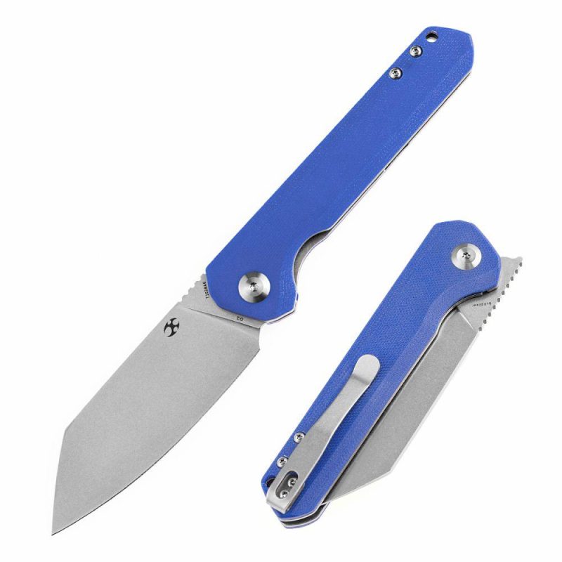 Bulldozer T1028A6 Blue G10 Handle Stonewashed D2 Blade with Kim Ning Design | Folding Pocket Knives