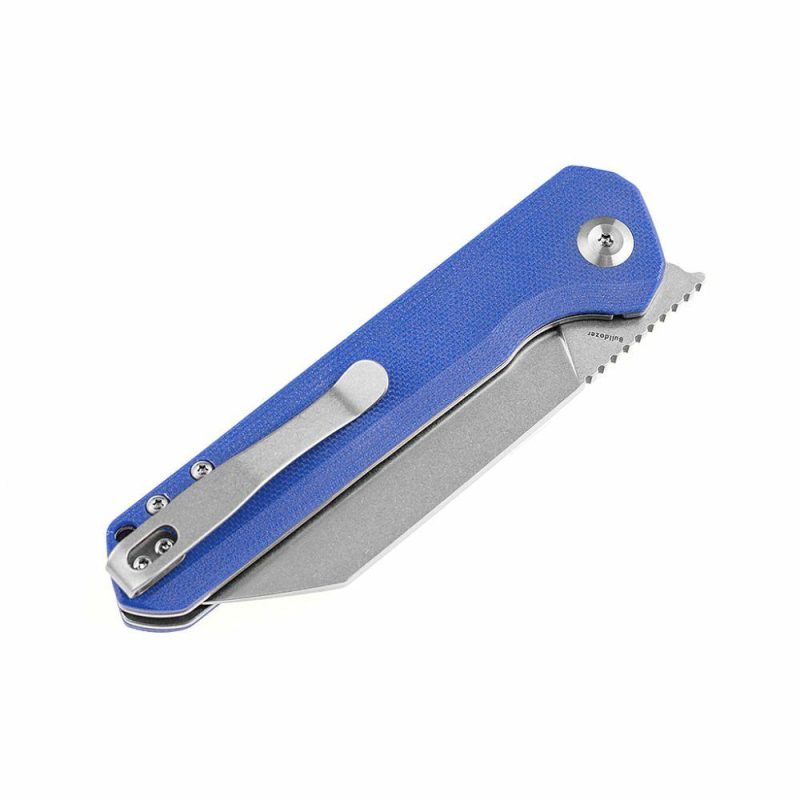 Bulldozer T1028A6 Blue G10 Handle Stonewashed D2 Blade with Kim Ning Design | Folding Pocket Knives