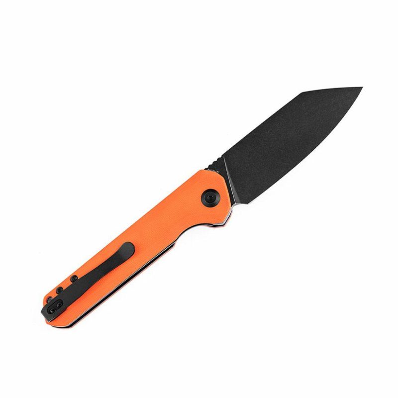 Bulldozer T1028A7 Orange G10 Handle Black TiCn Coated D2 Blade with Kim Ning Design | Folding Pocket Knives